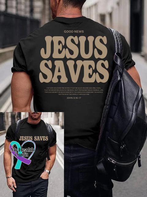 Good News Jesus Saves John 3:16-17 Verse Religious Outfit Church Christian Print T-Shirt Black / S