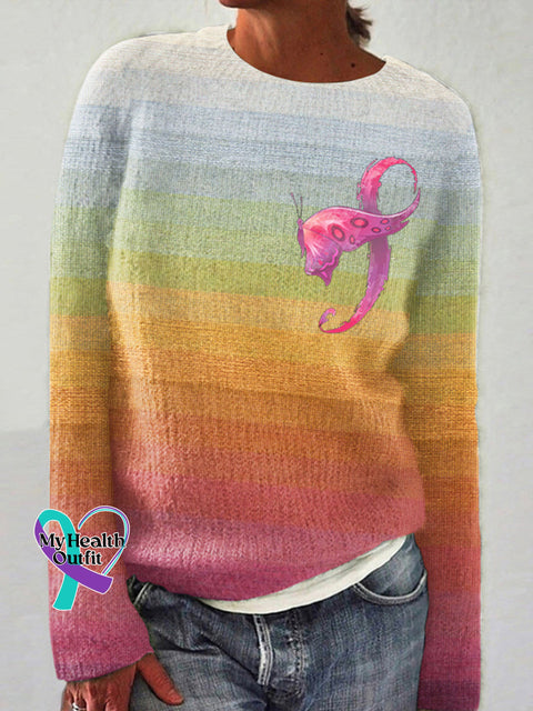 Gradient Butterfly Tape Knitted Print Women’s Sweater