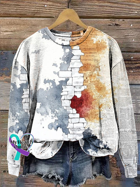 Gradient Patchwork Print Casual Round Neck Sweatshirt Multicolor / S