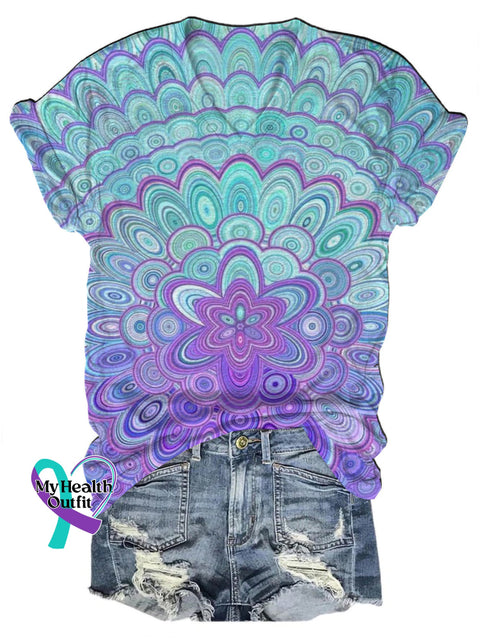 Gradient Pattern Printed Casual V-neck Short Sleeve T-shirt Multicolor / S