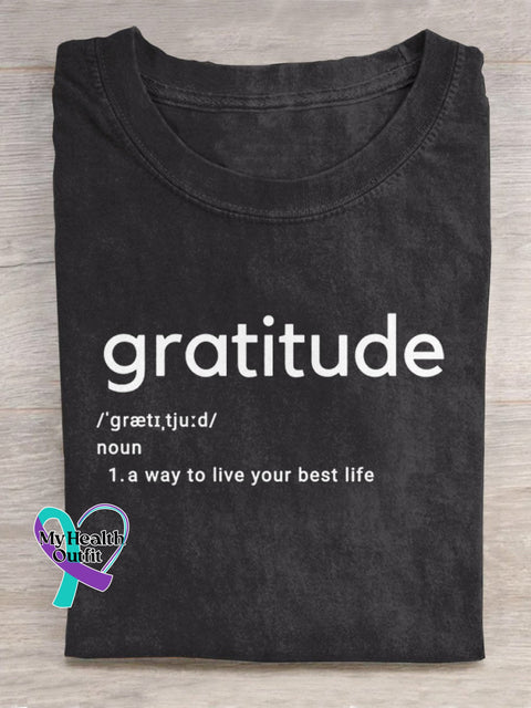 Gratitude Meaning Art Print Casual T-Shirt Black / S