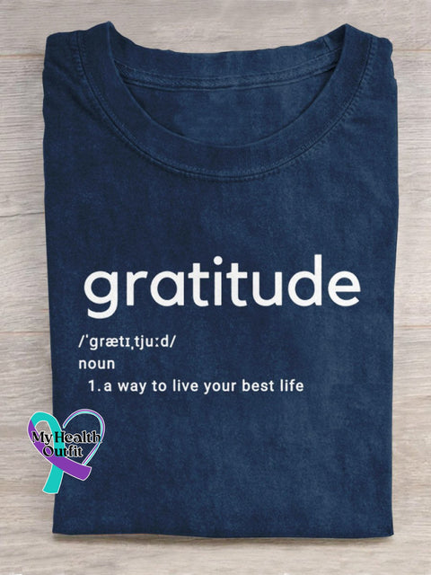 Gratitude Meaning Art Print Casual T-Shirt Blue / S