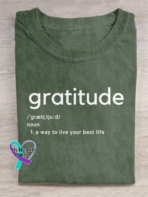 Gratitude Meaning Art Print Casual T-Shirt Green / S