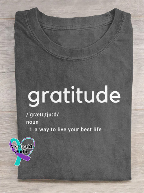 Gratitude Meaning Art Print Casual T-Shirt Grey / S