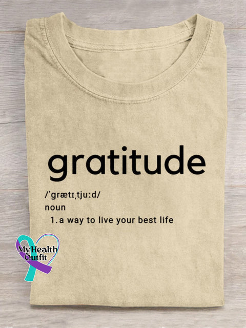 Gratitude Meaning Art Print Casual T-Shirt Sand / S