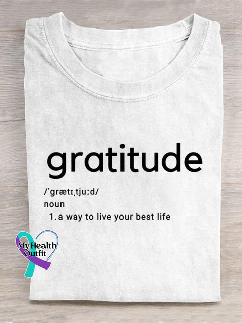 Gratitude Meaning Art Print Casual T-Shirt White / S