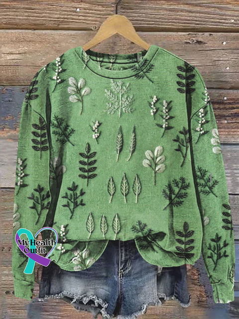 Green Leaves Art Print Casual Sweatshirt Multicolor / S