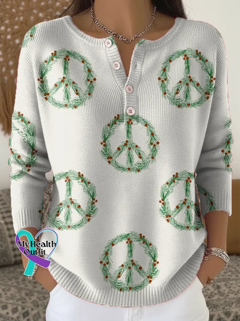 Green Peace Sign Print Buttoned Cardigan Sweater Multicolor / S