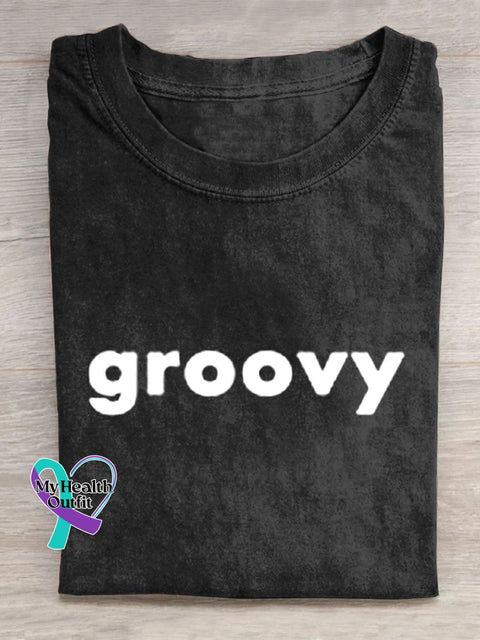 Groovy Casual Round Neck T-Shirt Black / S