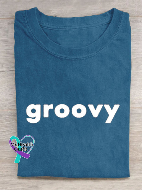 Groovy Casual Round Neck T-Shirt Blue / S