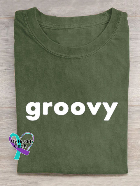 Groovy Casual Round Neck T-Shirt Green / S