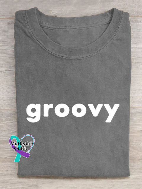 Groovy Casual Round Neck T-Shirt Grey / S