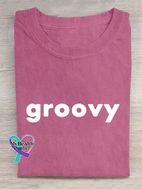 Groovy Casual Round Neck T-Shirt Pink / S