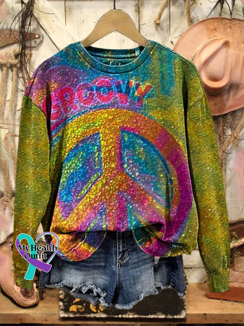 Groovy Hippie Print Casual Sweatshirt Multicolor / S
