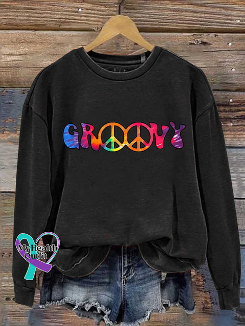 Groovy Peace Sign Casual Sweatshirt Black / S