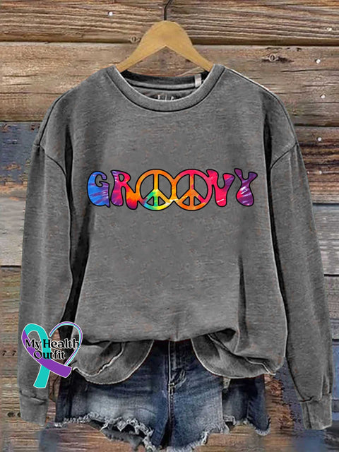 Groovy Peace Sign Casual Sweatshirt Grey / S