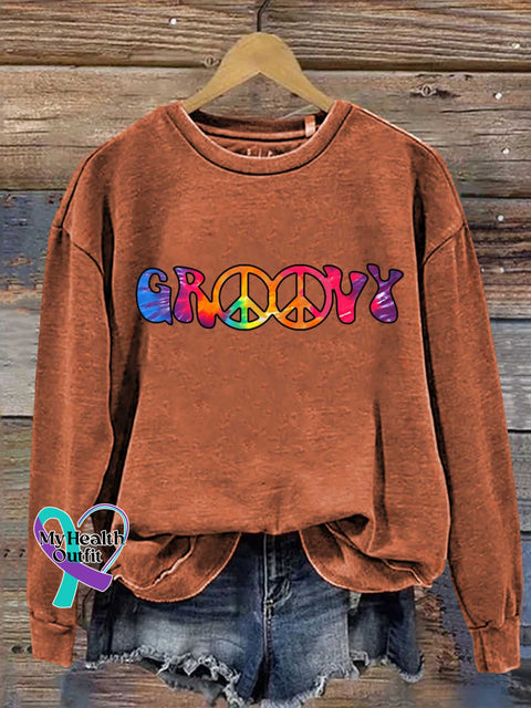 Groovy Peace Sign Casual Sweatshirt Orange / S