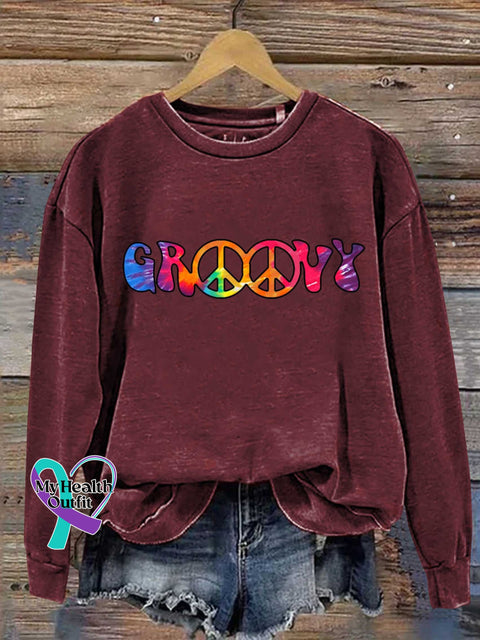 Groovy Peace Sign Casual Sweatshirt Red / S