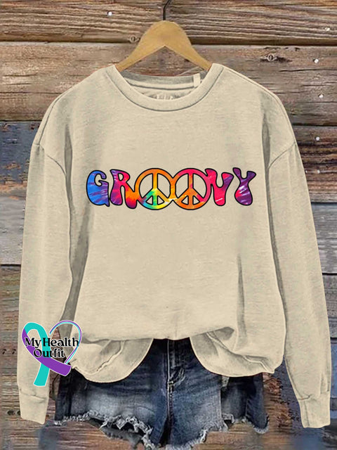 Groovy Peace Sign Casual Sweatshirt Sand / S