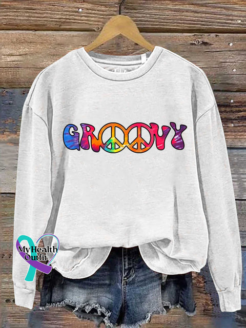 Groovy Peace Sign Casual Sweatshirt White / S