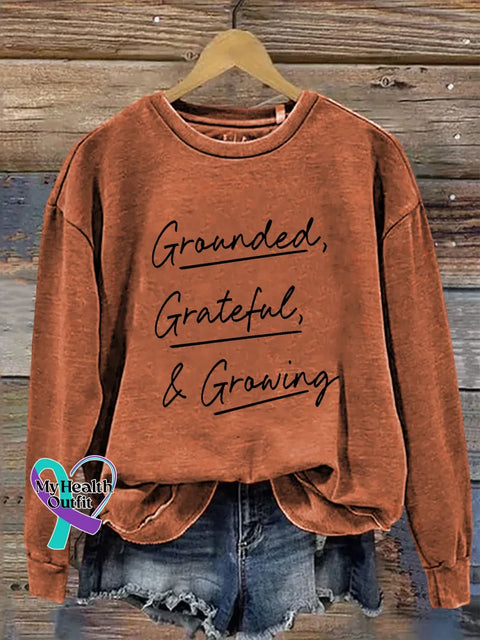 Grounded Grateful Growing Print Casual Sweatshirt Orange / S