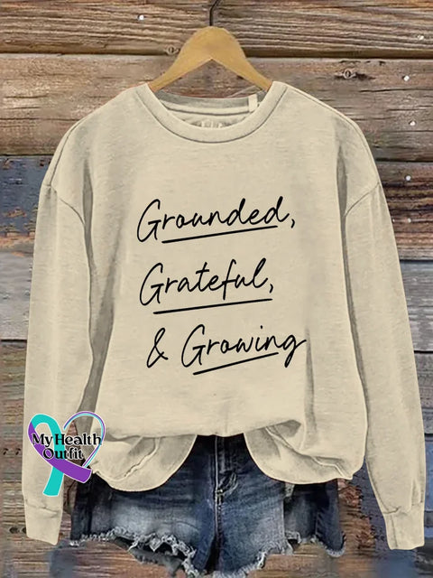 Grounded Grateful Growing Print Casual Sweatshirt Sand / S