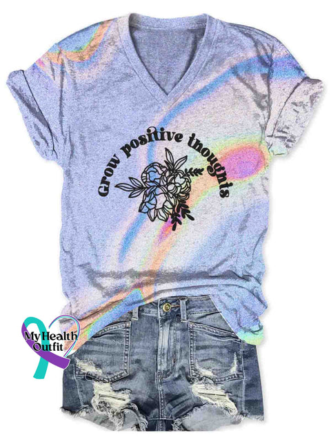 Grow Positive Thoughts Art V-neck Casual T-Shirt Multicolor / S