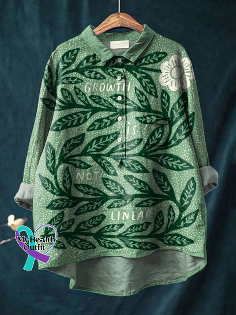 Growth Not Linear Art Print Casual Cotton And Linen Shirt Green / S