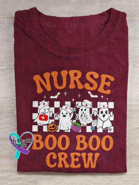 Halloween Ghost Nurse Boo Crew Art Print Casual T-Shirt Red / S