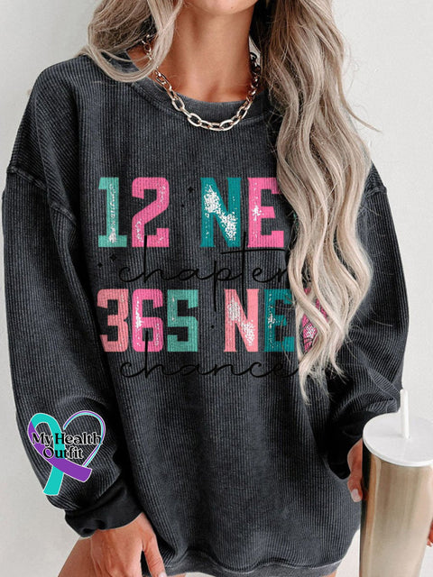 Happy New Year 2025 12 Chapters 365 Women’s Casual Print Corduroy Sweatshirt Black / S