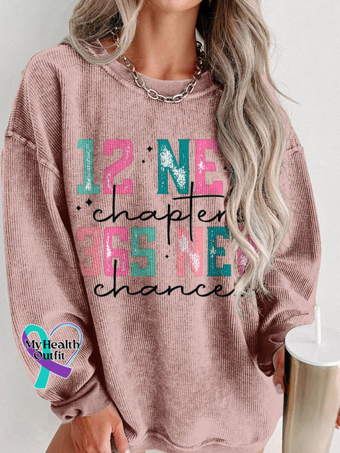 Happy New Year 2025 12 Chapters 365 Women’s Casual Print Corduroy Sweatshirt Pink / S
