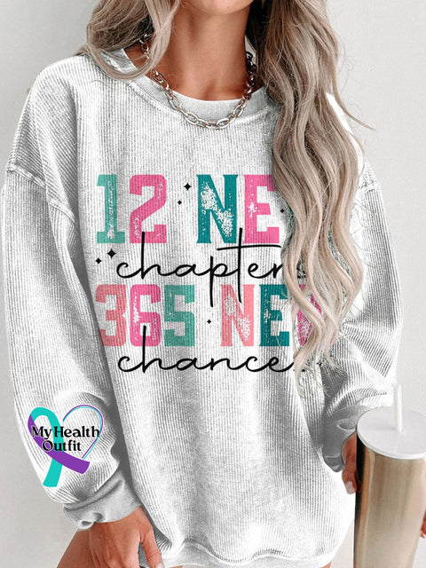 Happy New Year 2025 12 Chapters 365 Women’s Casual Print Corduroy Sweatshirt White / S