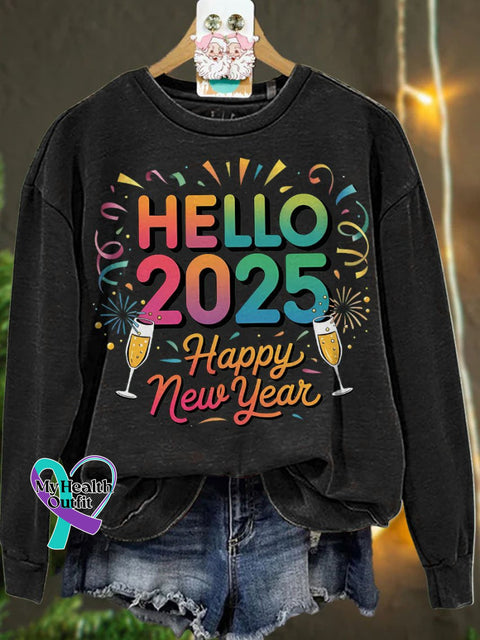 Happy New Year 2025 Sublimation Casual Sweatshirt Black / S