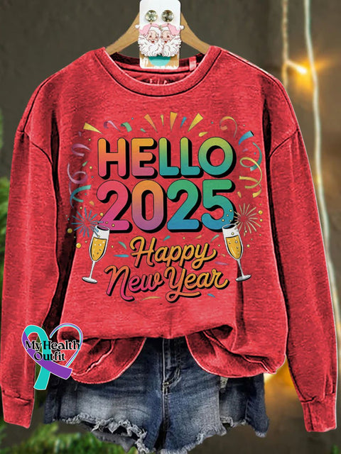 Happy New Year 2025 Sublimation Casual Sweatshirt Red / S