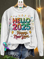 Happy New Year 2025 Sublimation Casual Sweatshirt White / S