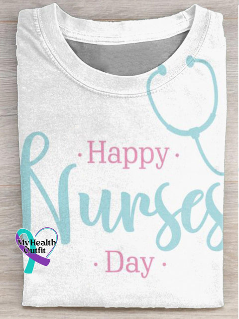 Happy Nurses Day Printed Casual Round Neck Short Sleeve T-Shirt Multicolor / S