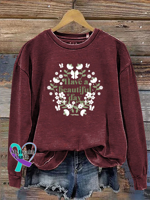 Have a Beautiful Day Long Sleeve Crew Neck Casual Sweatshirt Claret / S