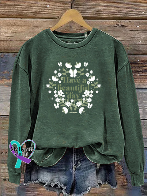 Have a Beautiful Day Long Sleeve Crew Neck Casual Sweatshirt Green / S