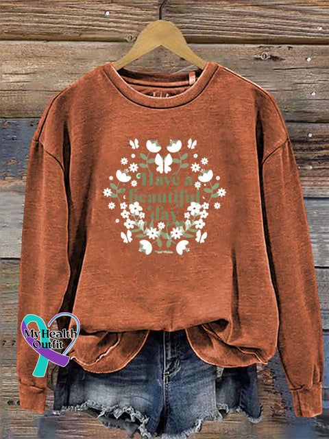 Have a Beautiful Day Long Sleeve Crew Neck Casual Sweatshirt Orange / S