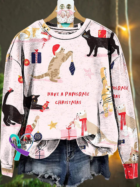 Have A Pawsome Christmas Cats Gift Casual Sweatshirt Multicolor / S