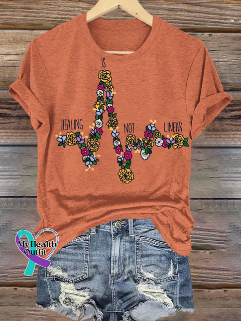 Healing Is Not Liner Printed Casual Crew Neck Short Sleeve T-Shirt Orange / S