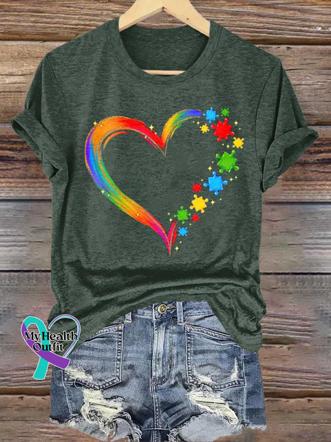 Heart Autism Awareness T-shirt Green / S