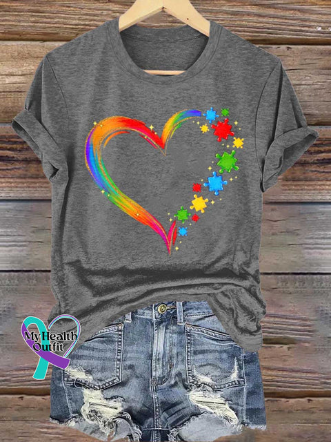 Heart Autism Awareness T-shirt Grey / S