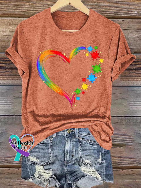 Heart Autism Awareness T-shirt Orange / S