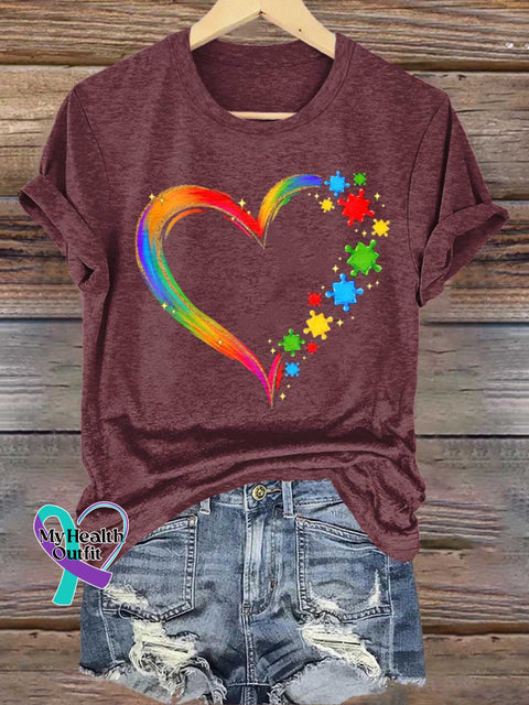 Heart Autism Awareness T-shirt Red / S