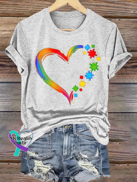 Heart Autism Awareness T-shirt White / S