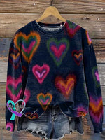Heart Print Casual Sweatshirt Multicolor / S
