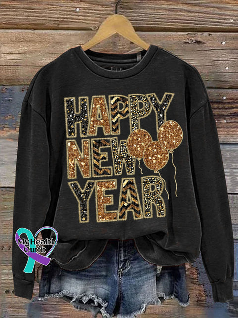 Hello 2024 Happy New Year Print Casual Sweatshirt Black / S