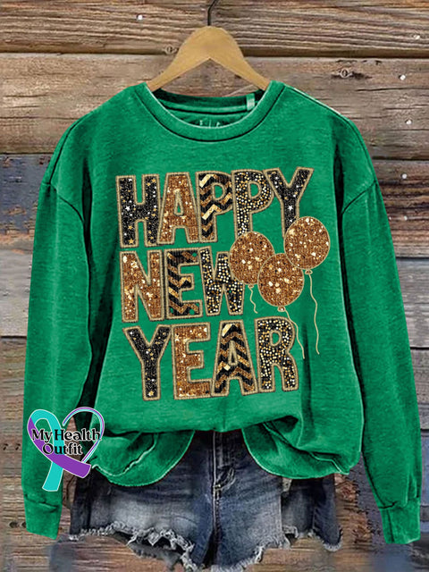 Hello 2024 Happy New Year Print Casual Sweatshirt Green / S