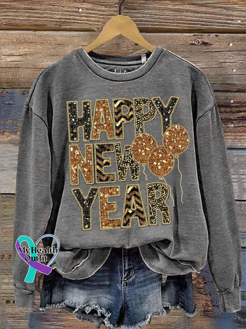 Hello 2024 Happy New Year Print Casual Sweatshirt Grey / S